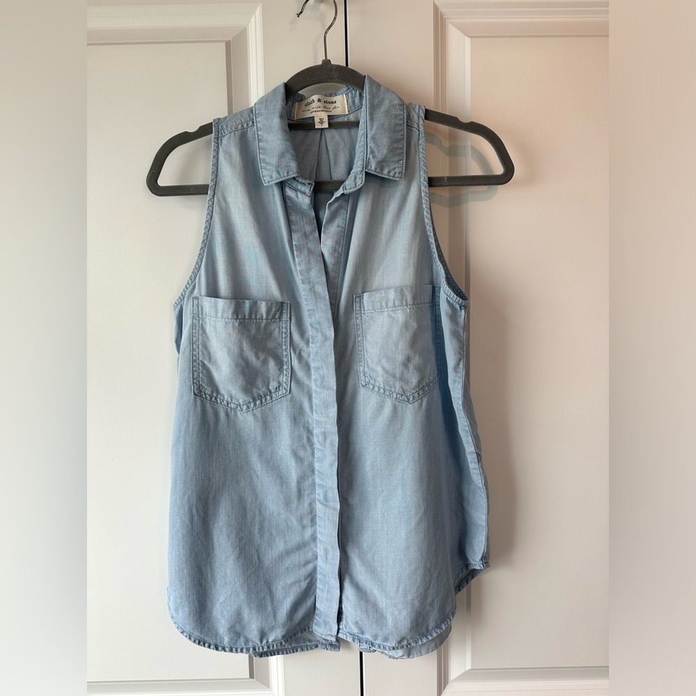 Cloth & Stone Anthropologie Sleeveless Collared Buttondown Shirt Chambray (Sz S)